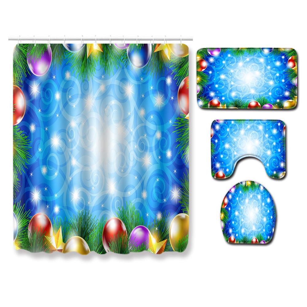 Christmas Waterproof Shower Curtain Four-Piece Floor Mat Combination Bathroom Water-Absorbing Non-Slip Carpet Door Mat Foot Mat