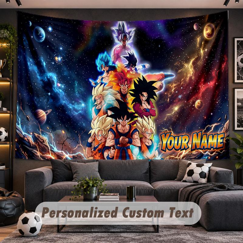 Wall Hanging Tapestry Custom NameDragon Ball Pattern Personalized Printed Fabric Wall Decor
