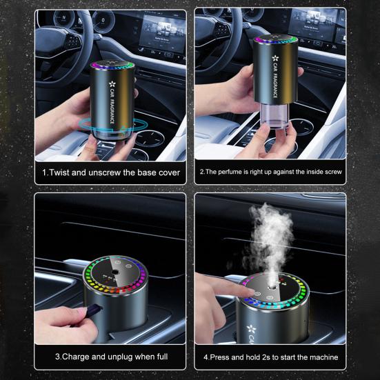 Автомобильный освежитель воздуха, диффузор аромата с красочной подсветкой, автоматическое включение/выключение, 3 режима распыления, перезаряжаемый автоматический диффузор эфирного масла, увлажнитель