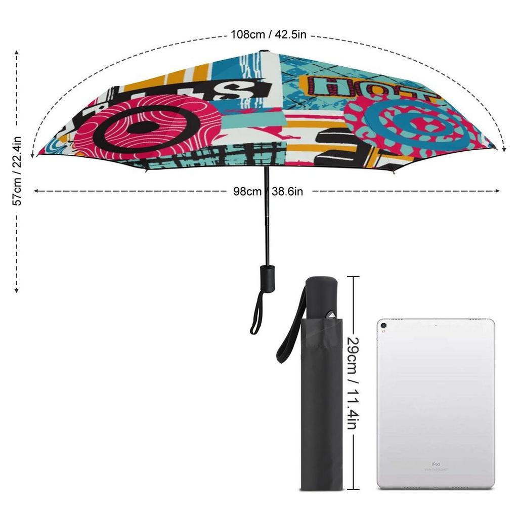 1 Pack Automatic Umbrella Featuring Water Repellency And Stable Ribs For Outdoor Travel With Graffiti Inspired Feel