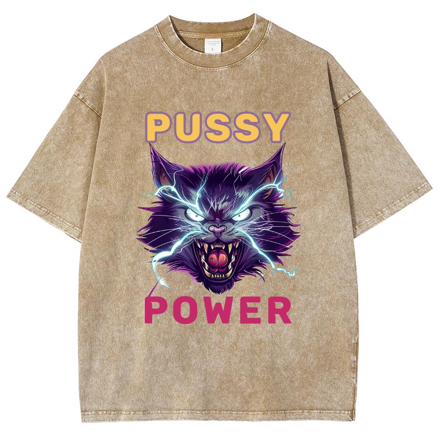 Женская футболка с принтом Power Cat, оверсайз, тренд Y2K, хип-хоп, ретро, с коротким рукавом, повседневный топ в стиле харадзюку, лето