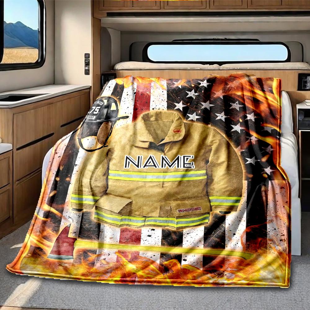 Firefighter Theme Customize Your Name Rv Blanket Comfortable Soft Lightweight All Season Multi Purpose Blanket For Travel Camping Picnics Sofas Rvs