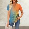 Women's Short Sleeve Casual V-neck Chest Pleated Printed Loose T-shirt Top