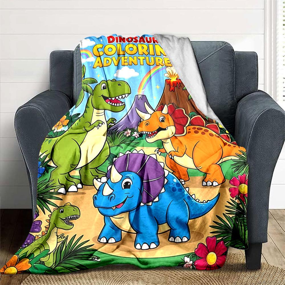 1pc Dinosaur Coloring Adventures blanket Lightweight Flannel Throw for Sofa Bed Travel Camping Livingroom Office Couch Chair