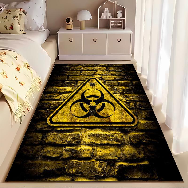 Caution Symbol Rug in Yellow and Black Design Suitable for use as an anti-slip game mat for living room and bedroom sofas