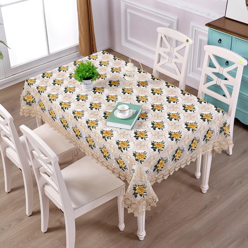 New Chinese Style Lace Embroidery Tablecloth Rectangular Anti-slip Heat-resistant Dustproof Table Cover Home Dining