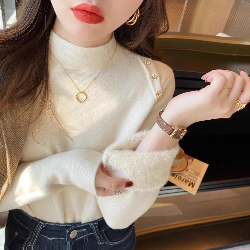 Fleece Thickened Bottoming Shirt Women's Winter New Integrated Fleece Sweater Knitted Top