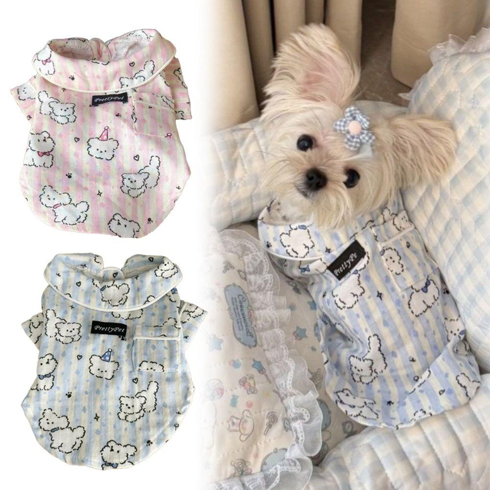 Cute Puppy Pattern Dog Sleepwear Blue Pink Short Sleeve Wear New Base Layer Clothes Indoor Wear
