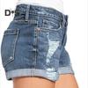 Джинсовые шорты для женщин, рваные джинсовые шорты со средней посадкой и карманами, летние повседневные эластичные джинсовые шорты с манжетами и подолом
