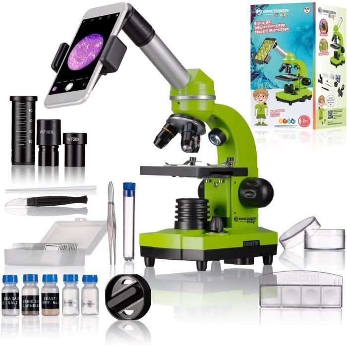 Microscope étudiant BIOLUX SEL - BRESSER JUNIOR - grossissement 40x-1600x - kit d’expérimentation - vert