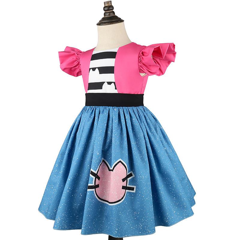 Kids Girls Anime Cartoon Print Ruffle Short Dress Halloween Cosplay Costumes