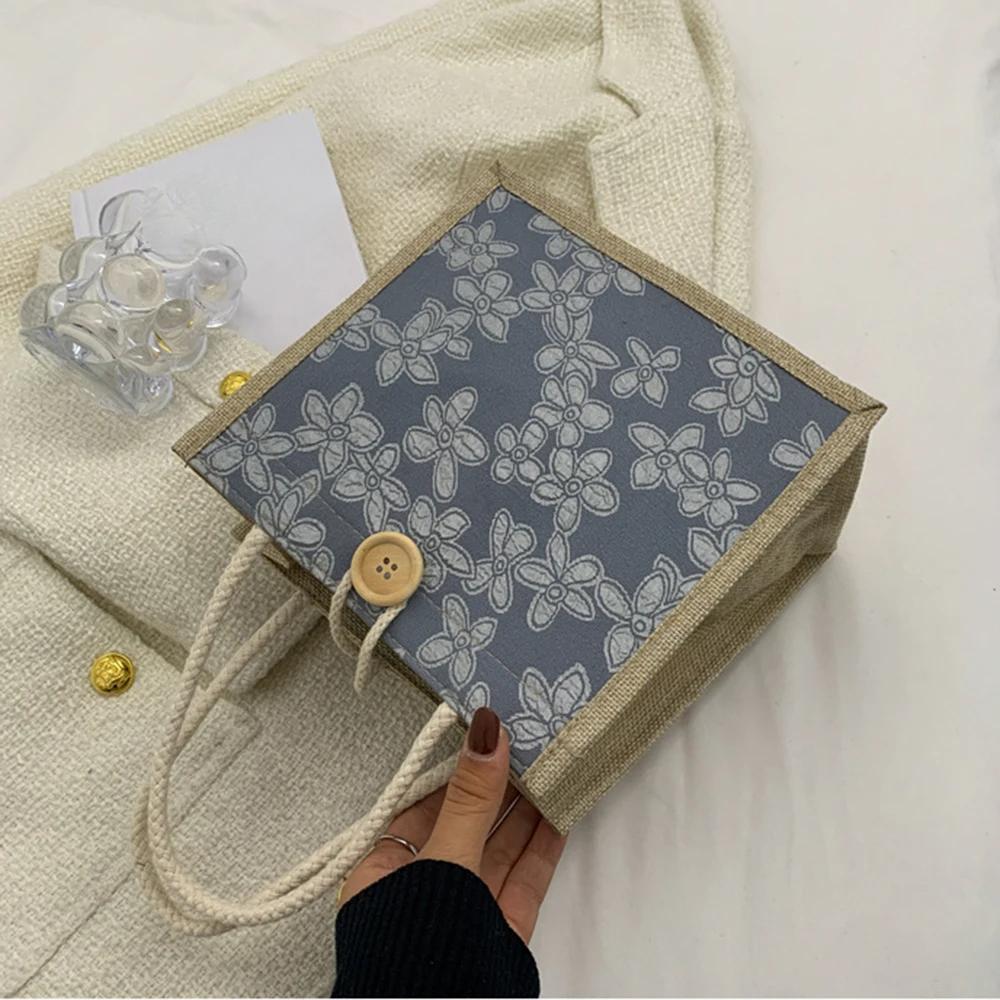 Женская льняная сумка для продуктов, сумка-тоут на пуговицах, универсальная пляжная сумка-органайзер, портативная экологичная сумка для покупок