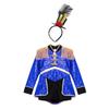 Girls Circus Drummer Costume Long Sleeve Sequined Bodysuit Fringe Epaulet Shoulder Mini Top Hat Accessory