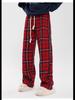 Женские брюки широкого кроя в красную клетку - повседневный осенне-зимний спортивный стиль