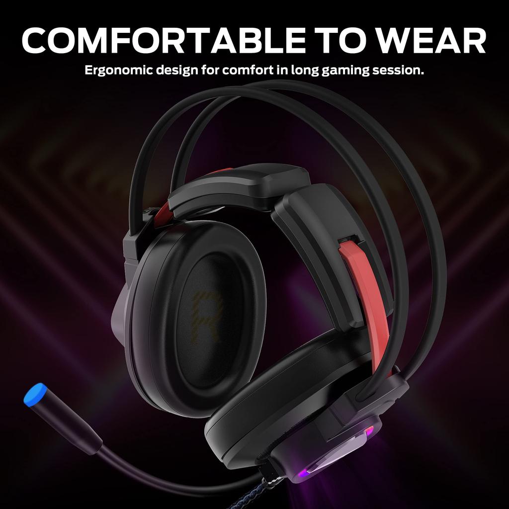 Monster Mission Bot Gaming Headset PC Gaming Headphones with Noise Canceling Mic Colorful RGB Lights Adaptive Suspension Headband Compatible with One