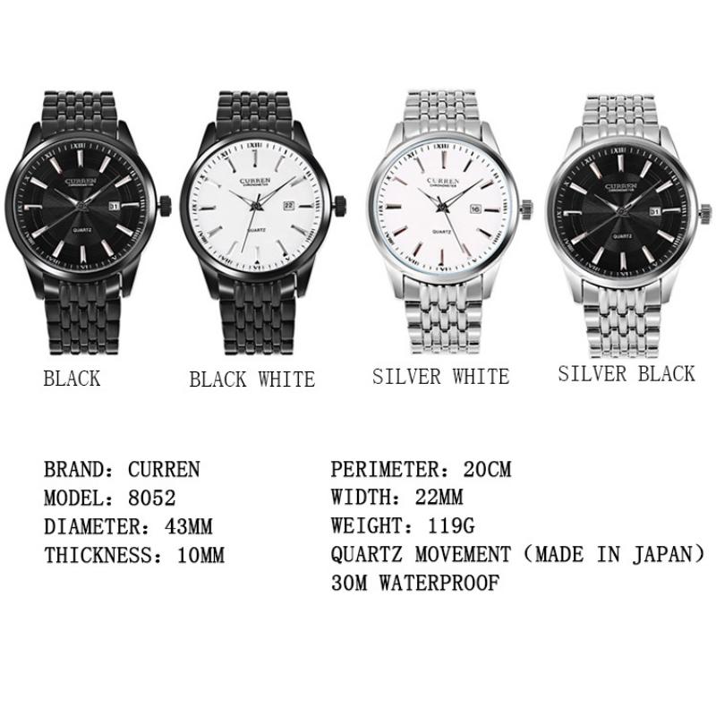 CURREN Новые лучшие мужские часы, кварцевые часы со стальным ремешком, деловые часы, часы с календарем