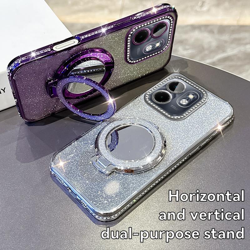 KEYSION Роскошный блестящий магнитный чехол с драгоценностями для телефона Infinix Hot 50i, чехол-подставка с зеркалом для макияжа, противоударный чехол для Infinix Smart 9