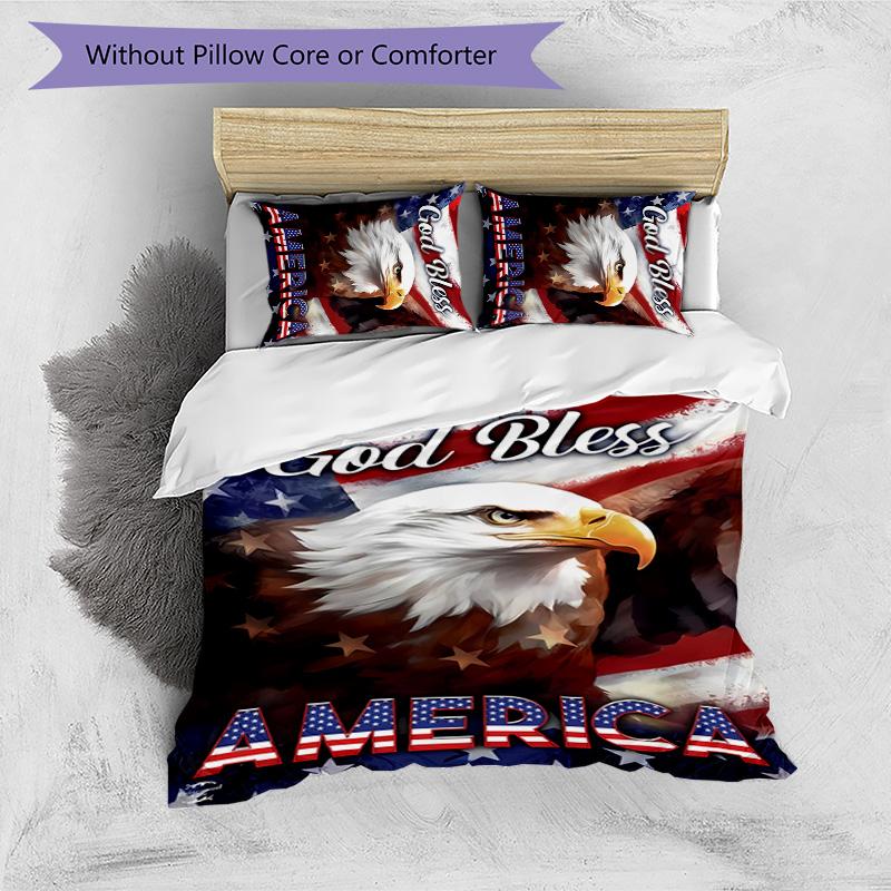 3pcs Flag America Design Cover Set - HD Printed Bedding with 1 Cover and 2 Pillowcases - Perfect for Home and Dorm Decor