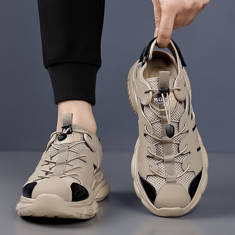 Мода Мода Уличная Ходьба Летние Балетки Мягкие Кожаные Сандалии Быстросохнущие Забродные Акваобувь Мужские Шлепанцы Новые Перфорированные Мужские Сандалии