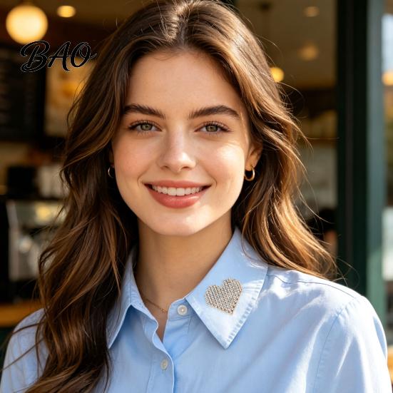 Love Heart Brooch Rhinestone for Women, Golden Plated Shape Pin with Pin, Romantic Jewelry Accessories Clothing Suits Scarves Bags Elegant Decorative