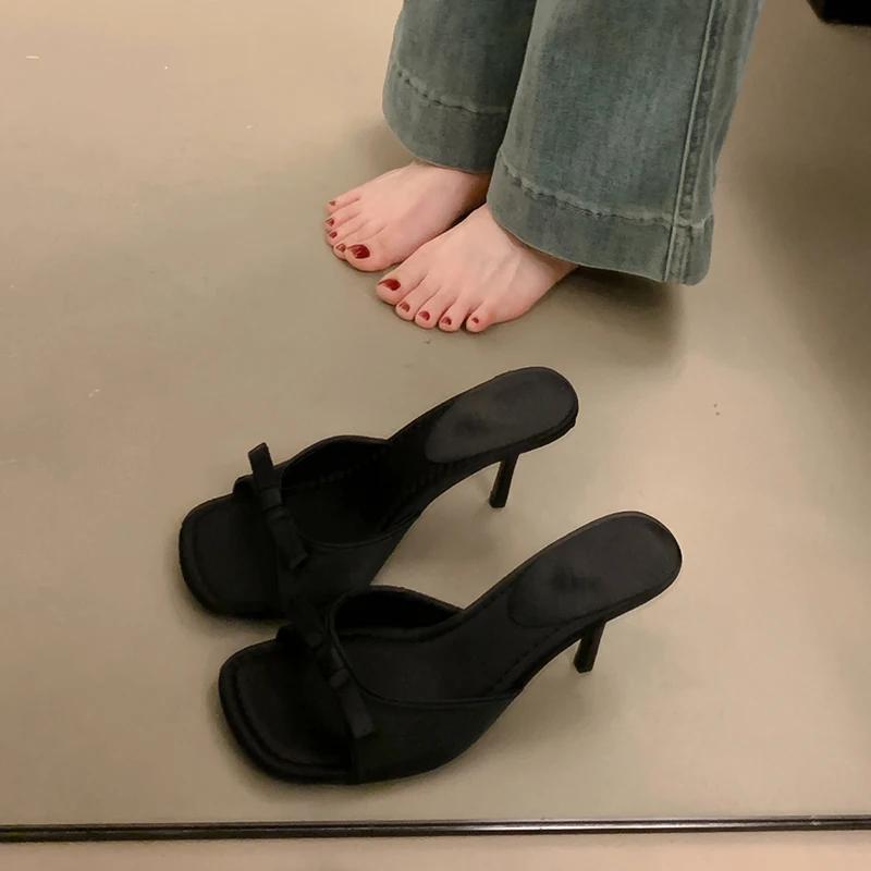 Дизайнерские женские тапочки на высоком каблуке, модные шлепанцы с бабочкой, женские сандалии для улицы, летняя женская обувь