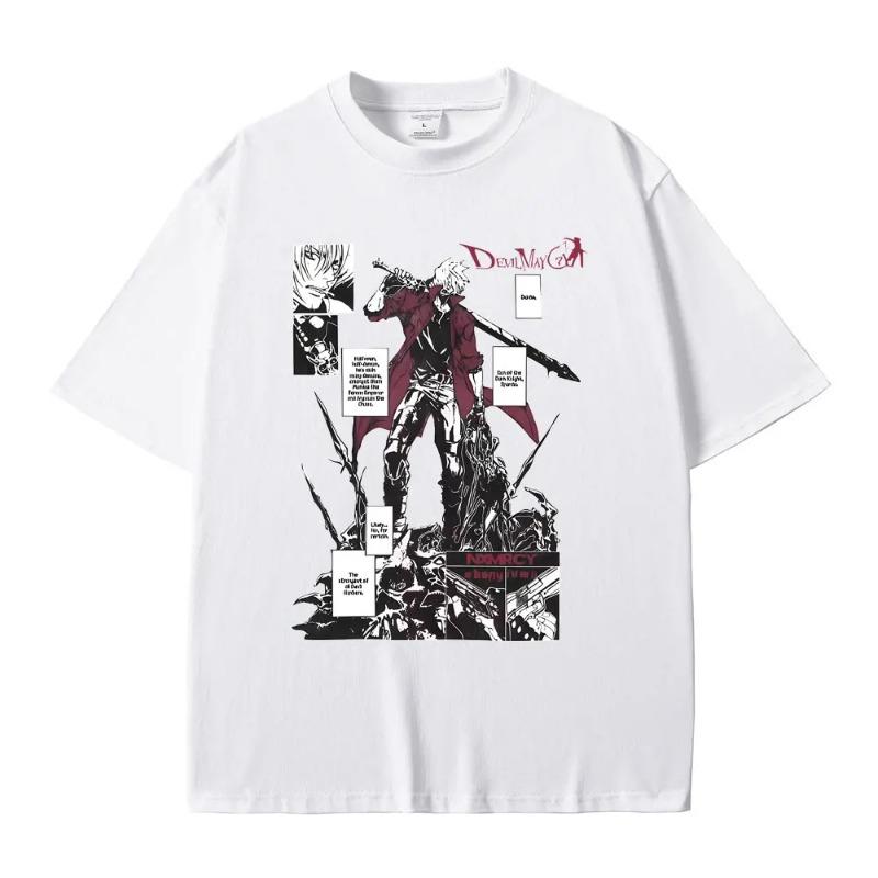 Аниме Devil May Cry Сын Спарды Данте Графическая футболка Мужчины Женщины Манга Оверсайз футболки Мужская Повседневная Хлопок Винтажные Футболки
