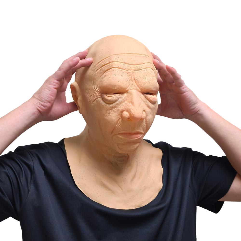 Simulated bald head mask, old man mask, short-haired old man mask, smoking old woman mask, black-haired old man latex headgear