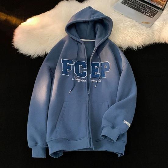 Мужское осенне-зимнее пальто с капюшоном, свободный кардиган на молнии с капюшоном и вышитыми буквами, верхняя одежда