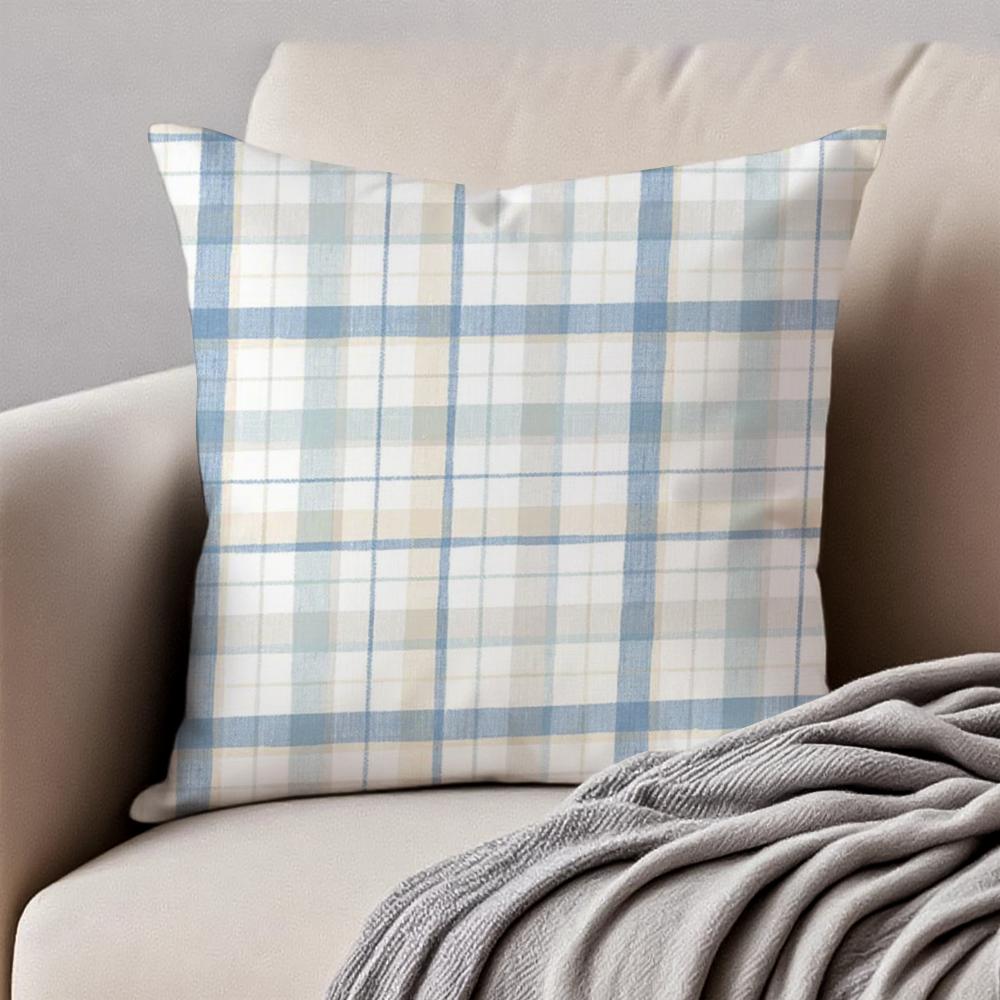 CCheckered pattern Cushion Cover Pillowcase Antidustmite Invisible Zipper Short Plush Sofa Cushion