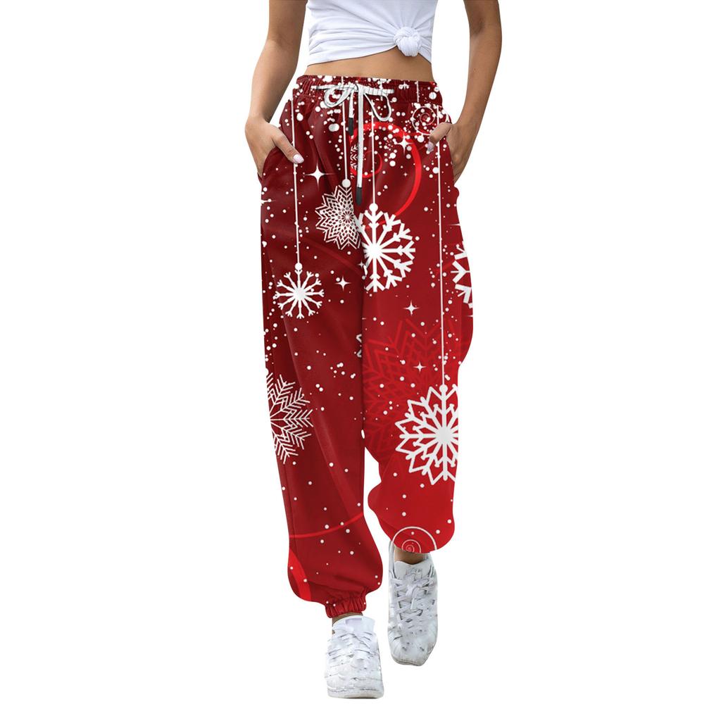 Women's Casual Fashion Christmas Printed Casual Sweatpants Elastic Waist Drawstring Pants