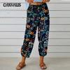 Summer Women's Pants Cotton Linen High Waist Drawstring Nine-quarter Pants Elastic Waist Bundle Foot Mouth Retro Print Pants