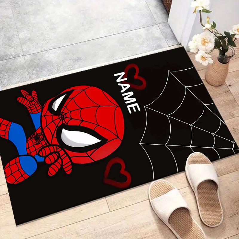 Custom Spider Man Mat Personalized Name, Polyester Washable Indoor Entryway Rug, Gift for Christmas, Easter, Thanksgiving Day