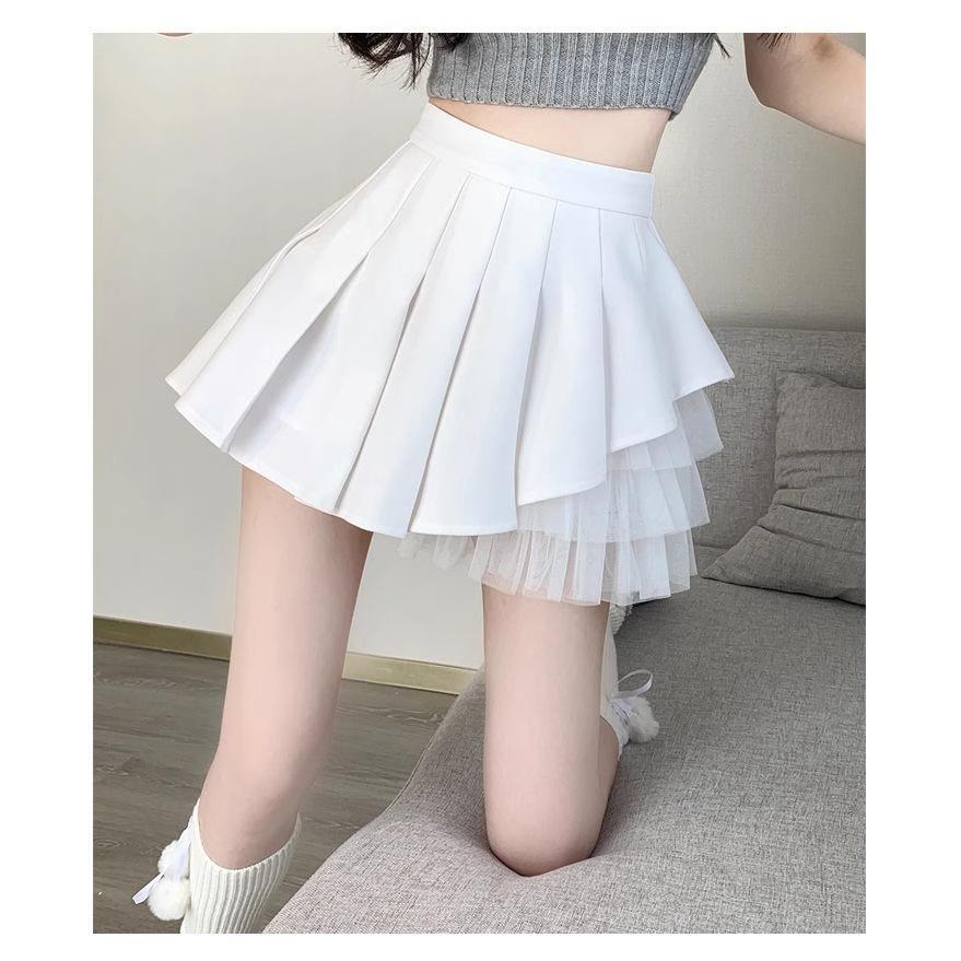 Pure White Women Summer New Pleated Skirt with High Waist Small Design A-line Miniskirt