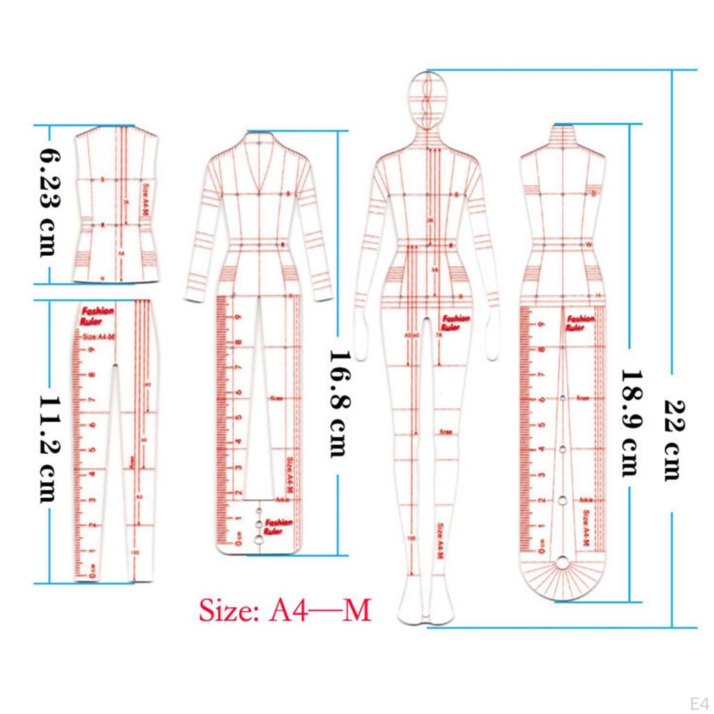 4 модели одежды, шаблон для рисования, линейка, школьные линейки для шитья, лоскутные линейки, отличные крутые линии