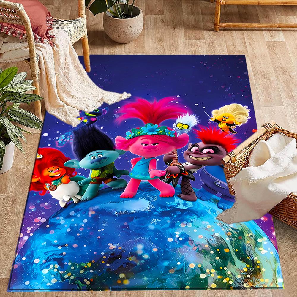 Trolls World Tour Themed Anti-Slip Rugs - Polyester Home Decor, Suitable for Bedrooms, Living Rooms, Doorways, Studios, and Decorations