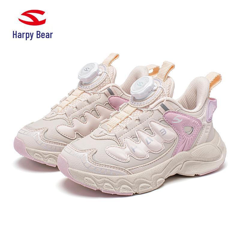 Hapi Bear Girls' Leather Sneakers: Dirt-Resistant, Spring/Autumn, Campus Running Shoes.