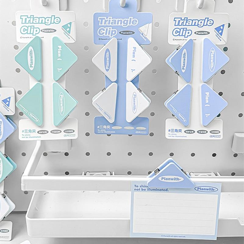4 шт./компл. треугольные зажимы, простые корейские скрепки для бумаг, сплошной цвет, папка для переплета книг, милые канцелярские принадлежности, студенческие принадлежности