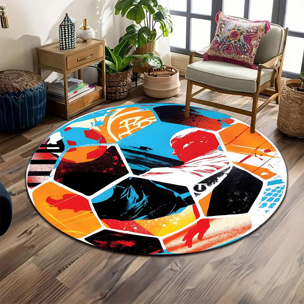 Abstract Soccer Design Print round rug, living room, bedroom, playroom carpet, non slip floor mat, gift