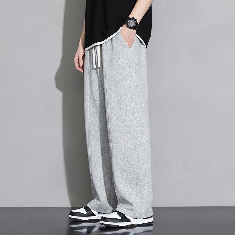 Foss Phil Men's Loose Wide-Leg Straight Pants, High Street Draping Casual Trousers for Spring And Summer, Light Gray, Size M