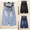 Женская весенняя ретро-юбка на одной пуговице с высокой талией, узкая джинсовая юбка средней длины, юбка-трапеция с разрезом на бедрах