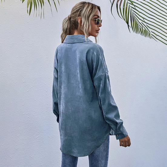 Пальто весна-осень с нагрудными карманами, отложным воротником на пуговицах, однотонная вельветовая куртка, свободная повседневная верхняя одежда для путешествий и работы