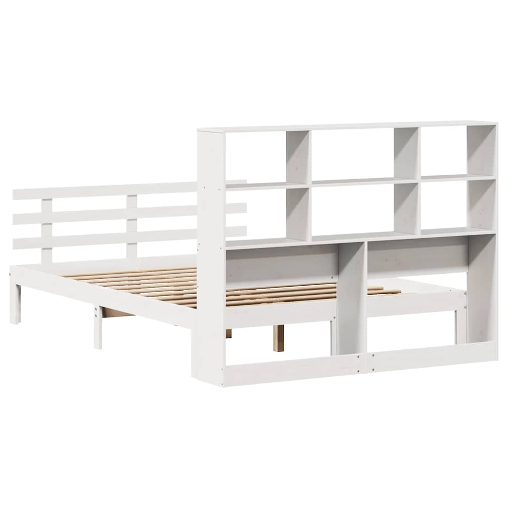 Solid Wood Bed with Shelf Without Mattress White 160x200 cm Pine