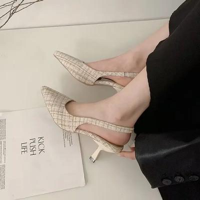 Брендовые дизайнерские туфли на высоком каблуке с открытой пяткой, женские синие туфли с острым носком для вечеринок, летние босоножки на тонком каблуке для женщин 2024 г.