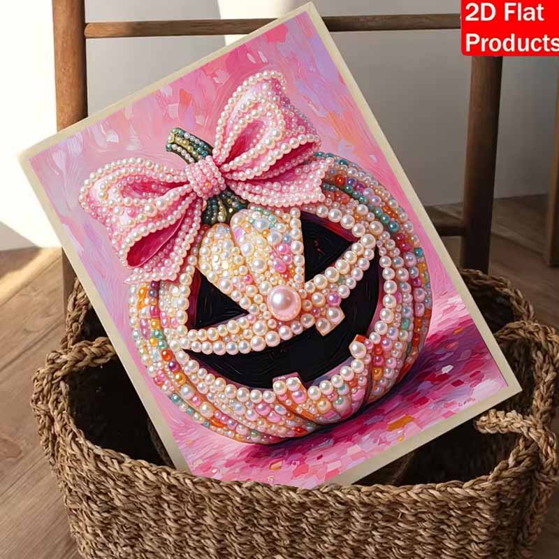 Halloween pearl painting art full pearl handmade diy home decorations pink pumpkin bowknot craft elegant table ornament
