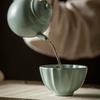 125ml  Azure Porcelain Tea Bowl Handmade Ru Kiln Ceramic Tea Cup Lotus Petal Cup Kung Fu Tea Single Cup Special Master Cup Gifts