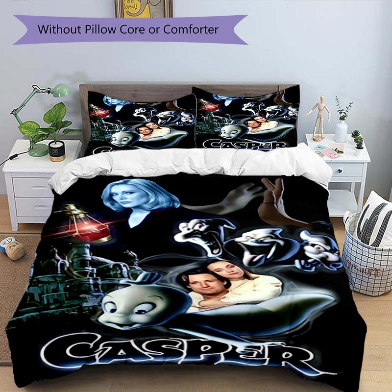 3pcs Casper1 Design Cover Set - HD Printed Bedding with 1 Cover and 2 Pillowcases - Perfect for Home and Dorm Decor