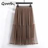 Summer Mesh Mid Length Skirt Elegant Casual Calf Length Tulle Skirt for Women QT2066