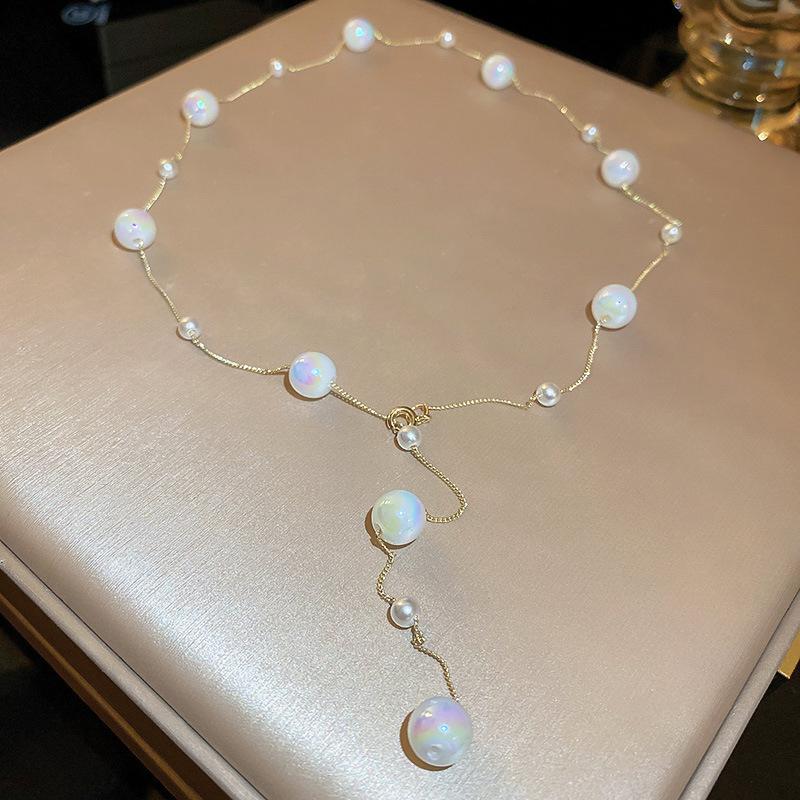 Французское ретро-колье с жемчужным цветком и надписью «Любовь», стильная цепочка на ключицу, подчеркивающая индивидуальность, украшение.