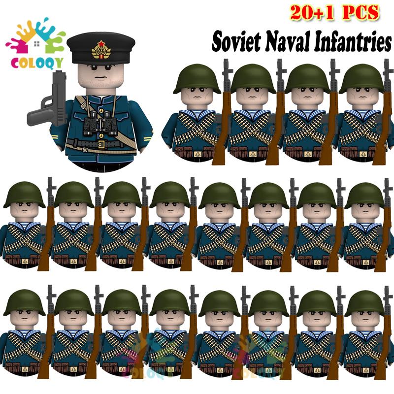 Детские игрушки 21 шт./лот Вторая мировая война N001-N095 Офицеры Солдаты Строительные блоки США Советские Великобритания Мини-фигурки Для детей Дни рождения Подарки
