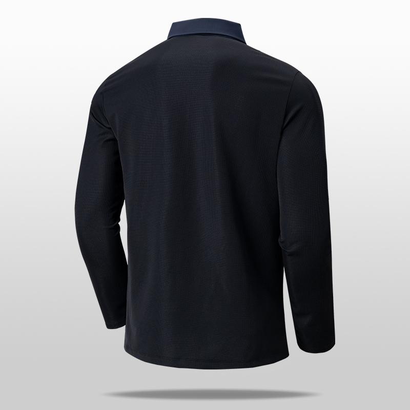 New Autumn and Winter Polo Shirt Men's Waffle Fleece Patchwork Long Sleeved Versatile Casual Collar Pullover